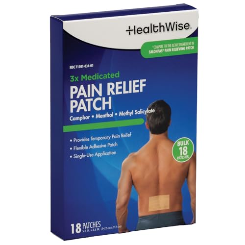 HealthWise Targeted Pain Relief Medicated Patch | Back and Large Areas | 18-Count | 5.6” x 3.6” | Topical Analgesic | Camphor, Menthol, Methyl Salicylate | Flexible Adhesive