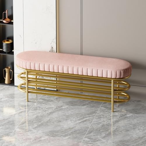 Banc à chaussures élégant en métal rose meuble d'entrée au design minimaliste