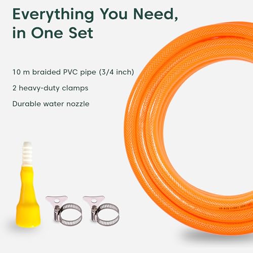 Image of Kyari Hose Pipe Braided - 10 Meter, 3 /4 Inch with Nozzle & Clamp, Heavy-Duty Garden Water Pipe for Plants, Car Wash & Outdoor Use
