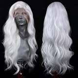 RONGDUOYI White Lace Wig Long Body Wave Synthetic Lace Front Wigs for Women Free Part Natural Hairline Daily Use Cosplay Party 24 Inches