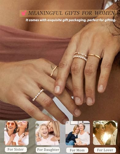 Stackable Gold Silver Rings for Women Non Tarnish Dainty 14K Gold/Silver Plated Stacking Thumb Ring Set Cubic Zirconia Eternity Wedding Bands Engagement Rings for Women Gold Jewelry Size 6-113