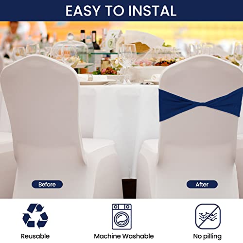 image for CHENGU 100 Pcs Spandex Chair Sashes Plain Bow Wedding Royal Chair Band
