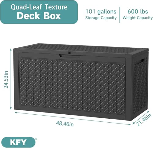 Image of 101 Gallon Waterproof Outdoor Storage Box, UV Resistant Resin Deck Box with Hydraulic Rod for Reinforced Stability, Perfect for Patio, Garden, and Pool（Black，101 Gallon）