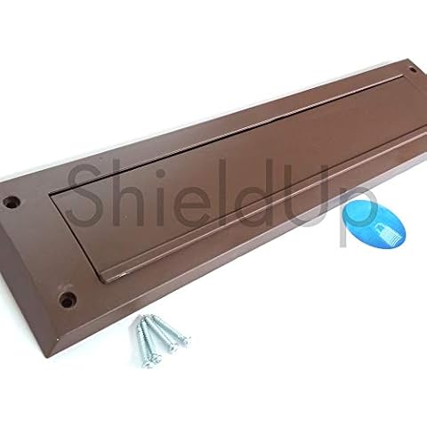 ShieldUp Brown Internal Letterbox Seal | Draught Excluder Cover with Flap & Brush | 343mm x 80mm Cover