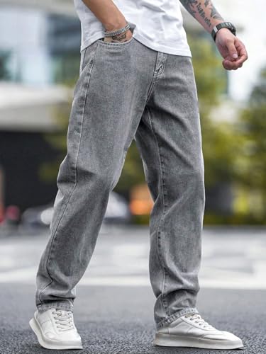Image of KOTTY Men's Baggy Straight Fit Denim Jeans Washed Wide Leg Urban Fashion Comfortable Trendy Style