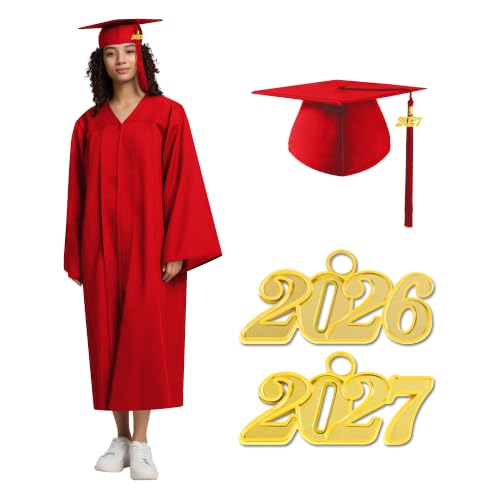 Image of Graduation Cap Gown 2026 2027 Matte Unisex for High School Bachelor | Heavyweight Matte Polyester,Zipper Closure,Adjustable Cap,Sizes 39-60,Bulk Orders Available
