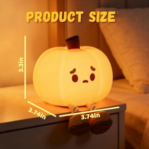 Image of Cute Pumpkin Night Light, Squishy Squeeze Silicone Lamp, USB Rechargeable Dimmable Nursery Light for Kids Bedroom, Halloween Home Decor, Birthday Holiday Gift for Toddlers Girls Boys