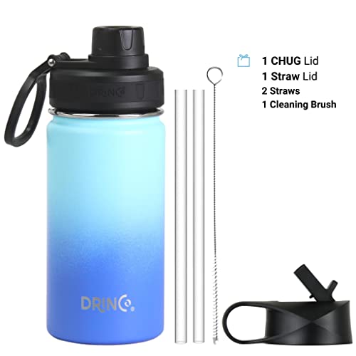 Image of Drinco Stainless Steel Water Bottle Spout Lid Vacuum Insulated Double Wall Water Bottle Wide Mouth Leak Proof Keep Cold Sport Camping Hiking (14oz Morning Sky Blue)