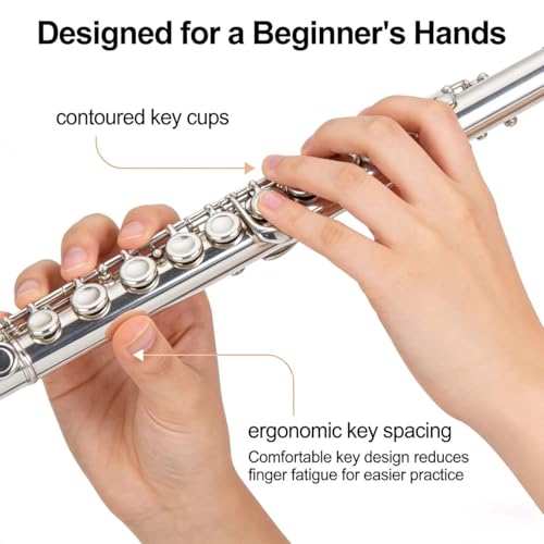 Image of C Flute 16 Key Closed Hole - Beginner Flute to Professional Concert Flute | Nickel /Silver Plated Flute Instrument with Cleaning Kit, Case & Tuning Rod | Flutes for Beginners, Students & Professional