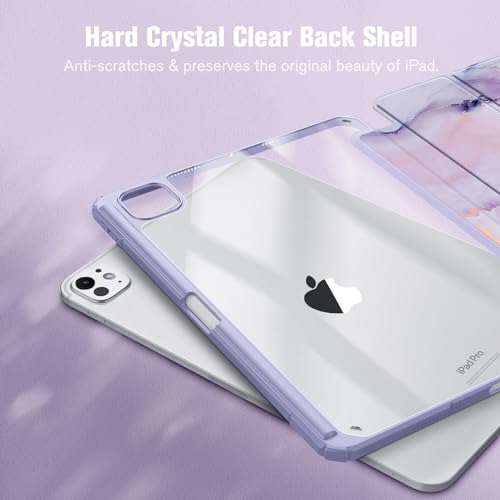 Image of Fintie Hybrid Slim Case for iPad Pro 11-inch (M5) 2025 / (M4) 2024 - [Built-in Pencil Holder] Shockproof Protective Cover with Clear Transparent Back Shell, Lilac Marble
