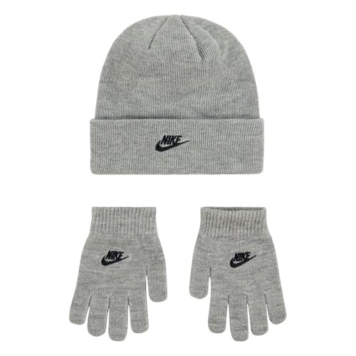 Nike Beanie and Glove/Mitten Set Juego de Gorro y Guante/manopla, Gris Oscuro (Dark Grey Heather), 4/7 para Niños