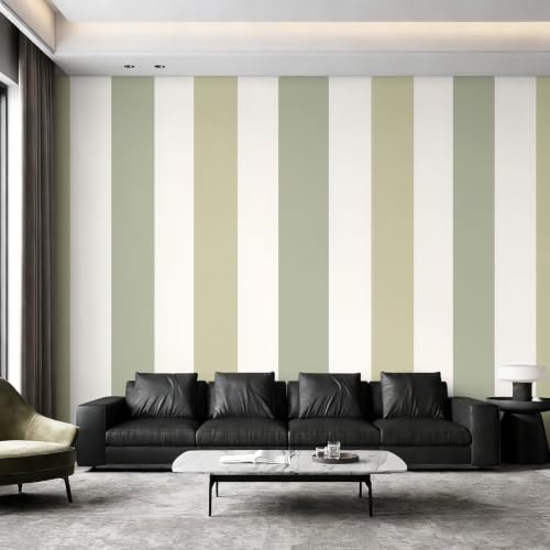 Papier peint rayures vert blanc pour agrandir un mur de salon - 5