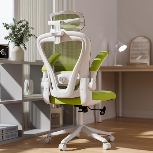 Image of Ergonomic Office Chair with Memory Foam Seat, Computer Desk Chair | 3.5 inch Memory Foam Cushion, 3D Adjustable Headrest, Lumbar Support, Flip-Up Armrests, Breathable Mesh, 330LBS Weight Capacity
