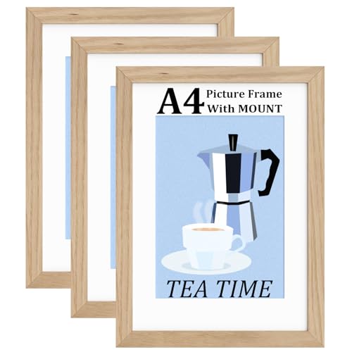 Bobeen A4 Picture Frames Pack of 3 Oak Photo Frame (21x29.7CM) for Table Top and Wall Mounting