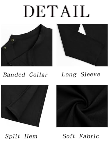 Image of Runcati Mens Kaftan Thobe Robe Long Sleeve Cotton Henley Shirt Casual Muslim Gown Salwar Kurta