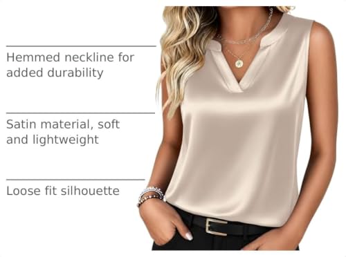 Zeagoo Womens Tank Tops Loose Fit Silk Satin Sleeveless Blouses - image 4