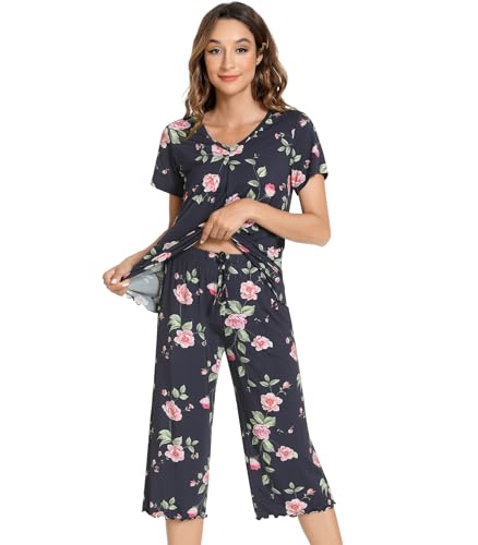 Image of NACHILA Women's Pajama Sets Cooling Bamboo Viscose V-Neck Top & Capri Pants | Lightweight, Breathable, Moisture-Wicking, Buttery Soft, Ideal for Hot Sleepers, Night Sweats and Hot Flashes, Sleep & Lounge