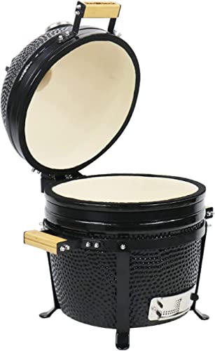 RedNeck Keramik Tischgrill (15"), professioneller Grill (34 cm Grillfläche), Bambus Griff, Gussgestell, Thermometer, Spezial Dichtungen (bis zu 400°C), schwarz – Bild 7