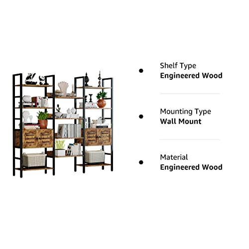 Ironck Industrial Bookshelf And Bookcase With 2 Louvered Doors 5 Tiers Triple Wide Display Shelf With Storage Cabinet For Living Room Home Office #TOP7
