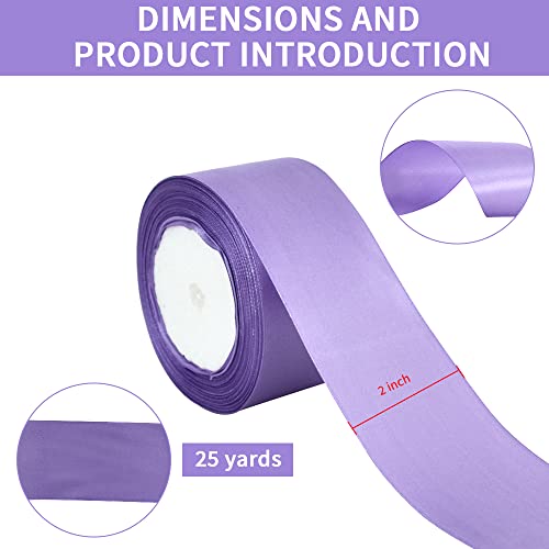 TONIFUL 2 Inch x 25 Yards Wide Light Purple Satin Ribbon Solid Fabric Ribbon for Gift Wrapping Crafts Chair Sash Eternal Flower Invitation Cards Hair Bows Sewing Party Wedding Decoration - Image 2