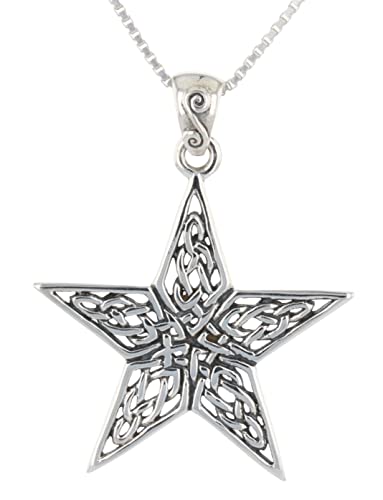 Sterling Silver Celtic Knot Work Star Pentacle Pendant Necklace 18