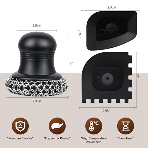 Image of 316 Upgraded Cast Iron Scrubber with Pan Scraper,Cast Iron Cleaner for Grill Pan Skillet Wok Carbon Steel,Ergonomic to Hold Easy to Use Dishwasher Safe ((Large Chain Mail))