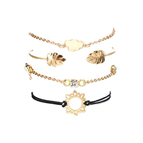 Gold Bangle for Women Leaf Openwork Flower Bracelets Diamond Cloud Charm Stackable Bracelets Ladies Jewelry Set