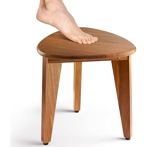 BLUEWEST Shower Foot Stool for Shaving Legs, Acacia Wood Shower Foot Rest, Bathroom Foot Step Stool for Inside Shower, Shower Bench, Corner Shower Stool for Small Shower Spaces (Natural Acacia) Cover