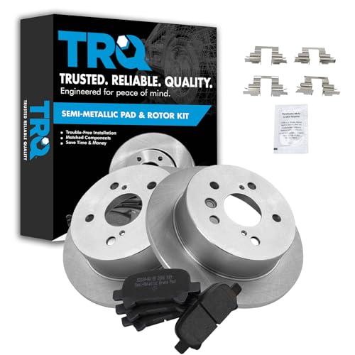 Image of TRQ Rear Brake Pad and Rotor Set Semi Metallic Solid Rotors | For 2005-2007 Toyota Avalon 2002-2006 Camry 2004-2008 Solara