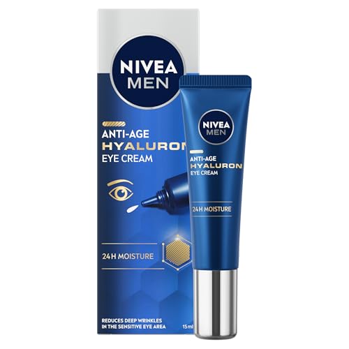 NIVEA MEN Anti-Age Hyaluron Eye Cream (15ml) Mens Eye Cream with Hyaluronic Acid Visibly Reduces Deep Wrinkles and Eye Bags Eye Cream for Wrinkles with 24h Moisture