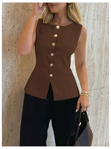 Image of GORGLITTER Women's Sleeveless Knit Sweater Vest Top Tredny Dressy Button Up Business Casual Cardigan Vest Going Out Top