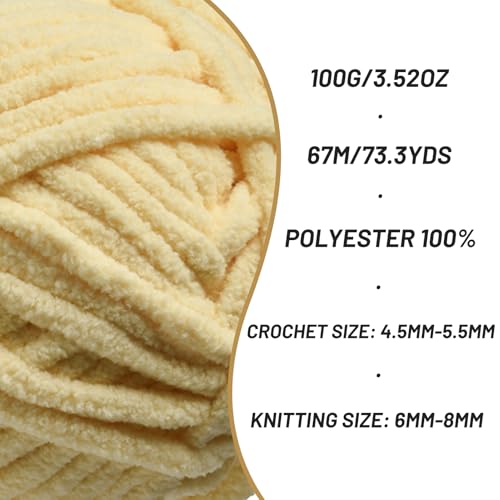 Image of 3 Pack Chunky Chenille Yarn for Crocheting, Baby Yarn for Crocheting Soft Blankets, Bulky Yarns for Crochet Amigurumi, 300g (223yds) Fluffy Velvet Yarns for Hand Knitting (3 Light Yellow)