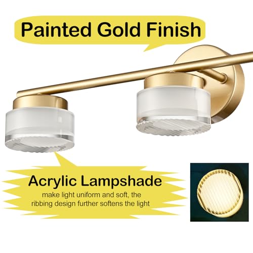 Image of DAYCENT 3-Light Gold LED Bathroom Vanity Light Fixtures
