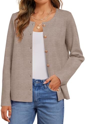 MEROKEETY Women's Button Down Knit Cardigan Sweaters Long Sleeve Crew Neck Solid Color Basic Jacket
