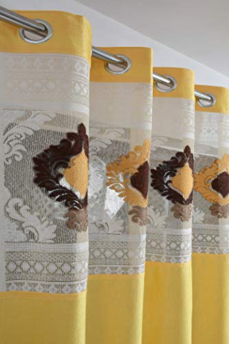 Image of LaVichitra Polyester Door Curtain with Designer Net (7ft, Yellow) -1 Piece