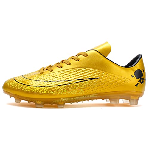 Kmrlofiy Chaussures de Football Homme Professionnel Crampons de Foot Garçon Spike Athlétisme Entrainement Chaussures Crampons Football de Sport Adolescents en Plein Air Unsisexe (Or, 39)