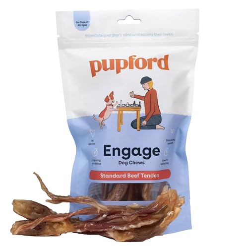 Pupford Standard Beef Tendon Chews for Dogs & Puppies All-Natural Dog Chew with Glucosamine for Joint Health Long-Lasting Toy Great for Teething (10 Count)