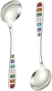 Ouliget Stainless Steel Dinner Spoons with Fashion Rainbow Colors Pattern,Serving Spoon Set,Thick Heavy Dinner Spoons for Dinner Party Wedding,7.3Inch,Set of 2