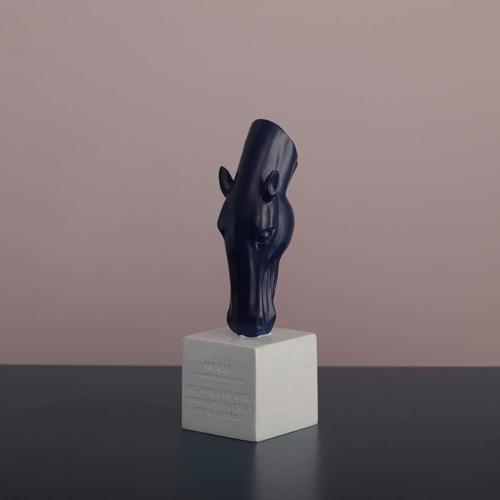 Horse Head Statue for Desktop, Planter Flower Tin with Animal Head Collection Figurine Home Decor Sculpture Bust for Office Pink 34.5x9.5cm(14x4inch)