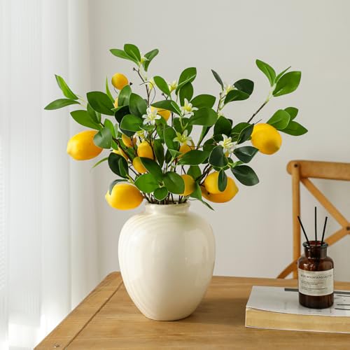 dallisten 2 Bunches Artificial Lemons Branches 16 Heads Fake Lemon Branches with Lemons for Vase Realistic Fake Lemon Decoration for Farmhouse Style Party Table Centerpiece and Home Decor