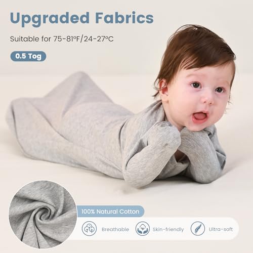 Image of ZIGJOY Swaddle Sleep Sack 3-6 Months, 1.0 Tog Cotton Baby Swaddle Blanket | 100% Cotton - Soft & Breathable & Non-shrink, 2-way Zipper for Easy Diaper Changes, Long Sleeves Allow Self-soothing