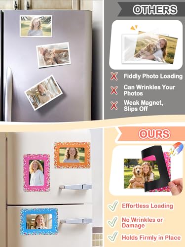 Image of 12Pcs Magnetic Picture Frames for 4 inchx6 inch Photo, Locker Accessories for Girls | 6 Colors, Cute Back to School Gifts, Classroom Decorations Supplies, Refrigerator Decor, Colorful Dots
