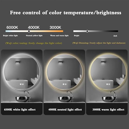 Miroir de salle de bain LED rond 80 cm antibuée rétroéclairé et sans cadre - 5