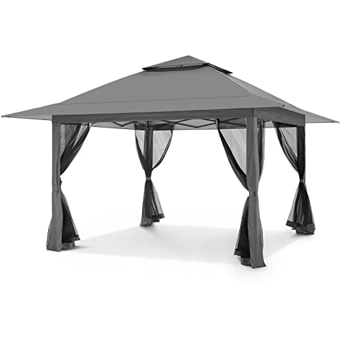 Udpatio Pop Up Gazebo 13'X13' Patio Gazebo Tent Instant, Outdoor Gazebo With Mosquito Netting, Metal Frame Outdoor Canopies For Shade And Rain For Lawn, Garden, Backyard And Deck, Grey #TOP21