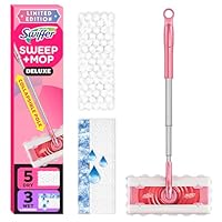Swiffer Sweep and Mop Deluxe, Limited Edition Pink Wicked: for Good, 2-in-1 Floor Mopping and Sweeping Kit, 1 Sweeper Device, 5 Heavy Duty Dry Sweeping Cloths, 3 Heavy Duty Wet Mopping Cloths