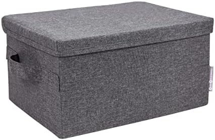 Bigso Box of Sweden Foldable Soft Medium Storage Box for Home and Office - Canvas Wardrobe Organiser with Lid - Spacious Storage Cube for Clothing and Accessories - Grey