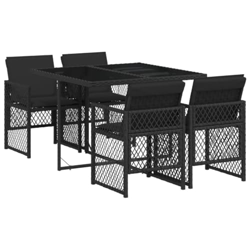 vidaXL - vidaXL Ensemble à manger de jardin coussins 5pcs noir résine tressée - -11%