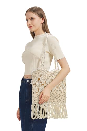 Image of TeeYee Boho Crochet Summer Handbag Handmade Cotton Rope Knit Shoulder Bags for Women Bohemia Tote for Travel