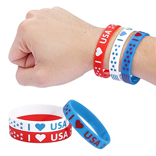 Thinkmax 34 Pieces 4Th Of July Party Accessories Include 6 Plastic Party Glasses, 12 Patriotic Necklaces, 6 Patriotic Rubber Wristbands Bracelets, 10 Large Stickers Of Temporary Tattoos #TOP4