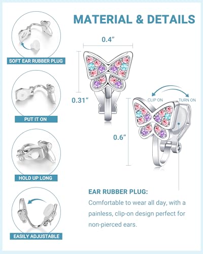 Hypoallergenic Cute Butterfly Clip on Earrings for Granddaughter Daughter, Valentines Birthday Graduation Gifts for Kids Girls3